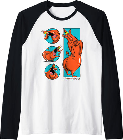 Cow and Chicken Red Guy Poses Collage Cartoon Raglan T-Shirt