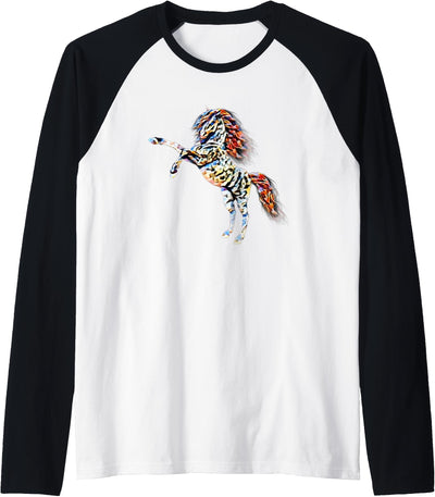 Horses | Girls Women Gift Kids Men Boys Horse Motif Raglan Baseball Tee
