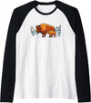 Park Apparel Everywhere Buffalo Bison Calf Sunset Landscape Design Gifts Raglan Baseball Tee - Black/White