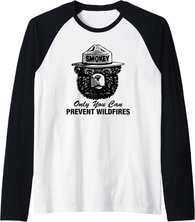 Only You Can Prevent Wildfires Fire Prevention Raglan Baseball Tee