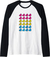 Bunny Rabbit Pixel Art LGBT Pansexual Flag Color Raglan Baseball Tee in Black/White