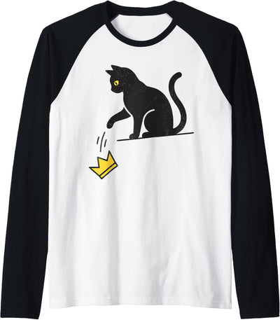No Kings, Black Cat Kicking Crown t -shir t No Kings, Black Cat Kicking Crown Raglan Baseball Tee