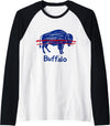 Buffalo Game-Day Designs Funny Drawing Buffalo Women Girls Kids Raglan Baseball Tee - Black/White