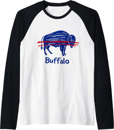 Cow Funny Drawing Buffalo Women Girls Kids Raglan Baseball T-Shirt