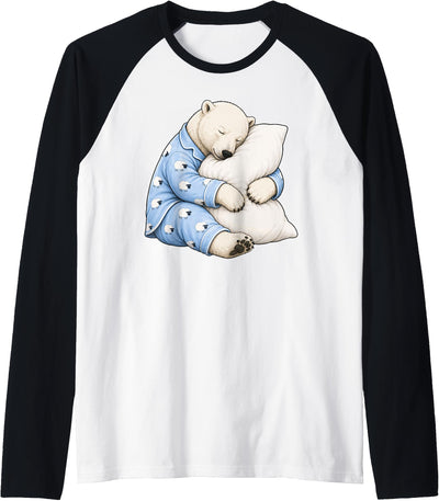 Polar Bear Sleeping in Cute Pajamas Sleep Raglan Baseball Tee