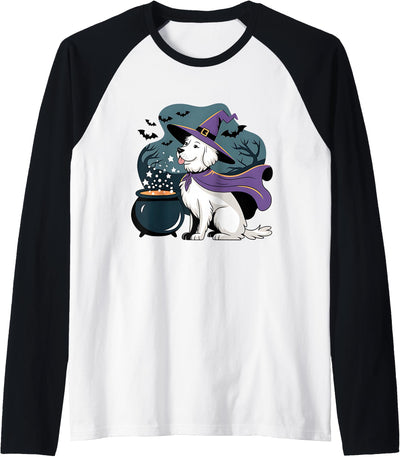 Golden Retriever Witch Dog Halloween Fun Halloween Witch White English Cream Golden Retriever Dog Raglan Baseball Tee