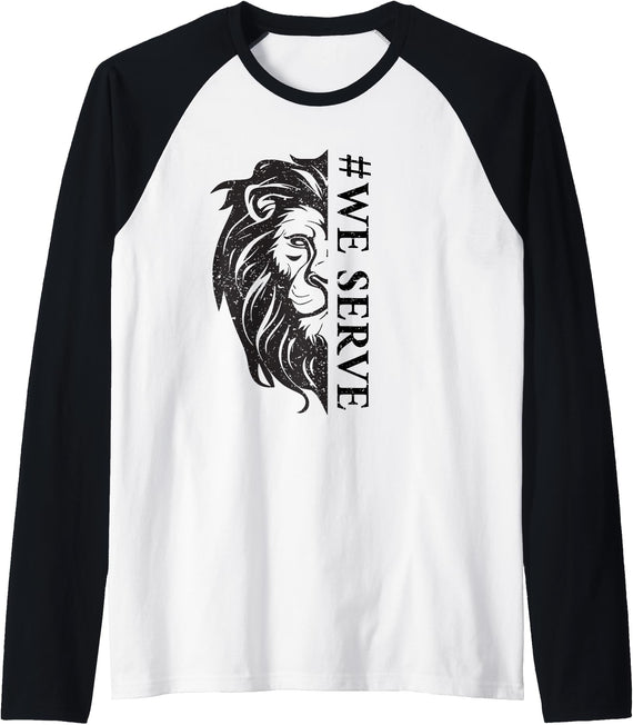 Lions international We Serve Lions outfits We Serve Lions Vintage Lions club international Raglan Baseball Tee - Black/White