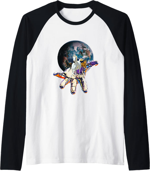 Horses Girls Women Gift Kids - Men Boys Horse Motif Raglan Baseball Tee - Black/White
