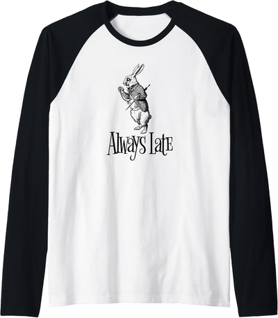 Always Late White Rabbit Pocket Watch Raglan Baseball Tee