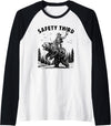 Cowboy Western Bear Tee Safety Third, Funny Guys, Grizzly Bear, Cowboy Western Raglan Baseball Tee - Black/White