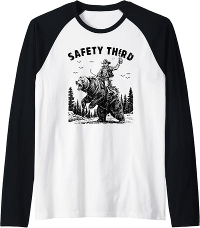 Safety Third, Funny Guys, Grizzly Bear, Cowboy Western Raglan Baseball Tee