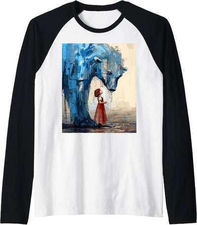 Small Girl Big Polar Bear Expressive Whimsical Mood Duality Raglan Baseball Tee