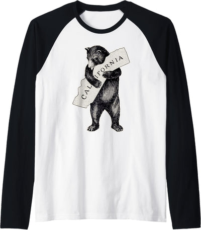 I Love California Art-Retro Vintage Cali Pride Bear Raglan Baseball Tee