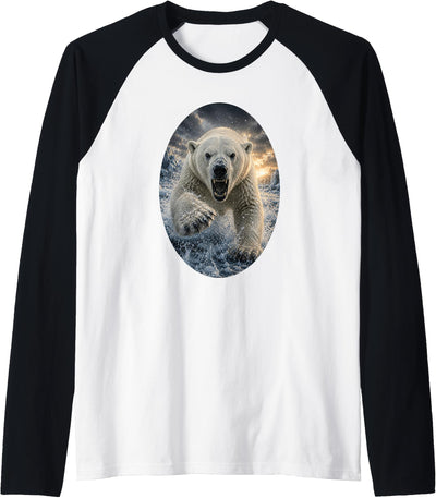 Polar Bear Wildlife Art Majestic Arctic Nature Graphic Raglan Baseball Tee