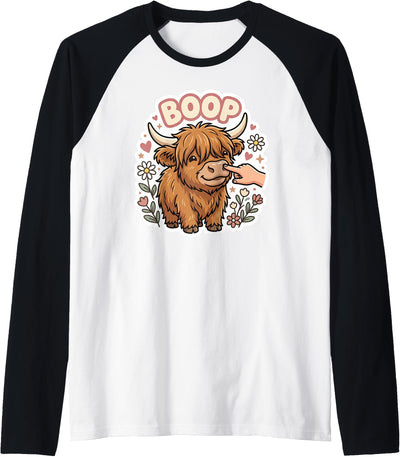 Boop Highland Cow Nose Cute Farm Animal Floral Humor Raglan T-Shirt