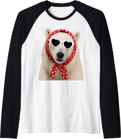 Cute Polar Bear Lover Heart Sunglasses Raglan Baseball Tee