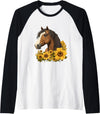 Horse sunflowers T Designs Horse sunflowers Raglan Baseball Tee - Black/White