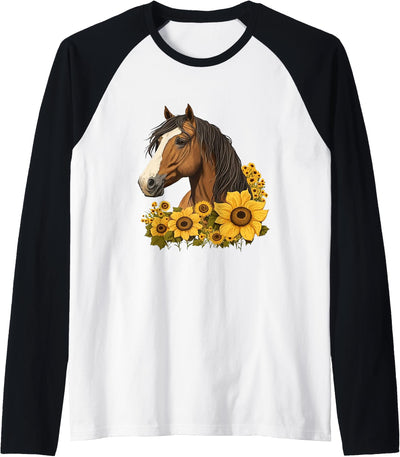 Horse sunflowers T Designs Horse sunflowers Raglan Baseball Tee