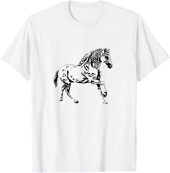 Horses Girls Women Gift + Kids Men Boys Horse Motif T-Shirt - White