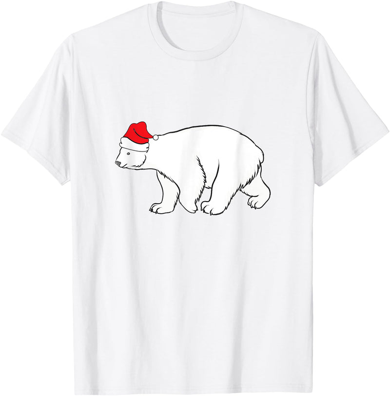 Polar Bear Xmas Pajama Polar Bear With Santa Hat Xmas Winter Christmas Pajama T-Shirt - White