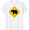 The Zoology Company - Animal Art Graphic Design Bear Crossing Road Sign Grizzly Classic Minimalist Graphic T-Shirt - White