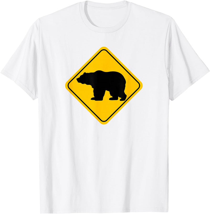 The Zoology Company - Animal Art Graphic Design Bear Crossing Road Sign Grizzly Classic Minimalist Graphic T-Shirt - White