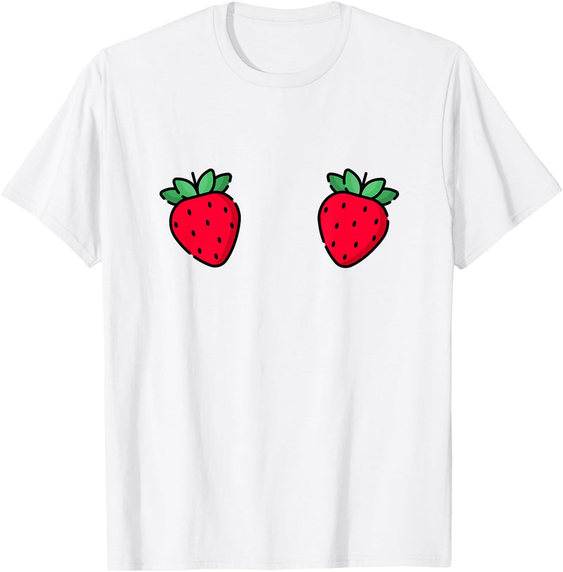 Fruit Boobs Co Strawberry Fruit Boobs Funny Summer Food T-Shirt - White