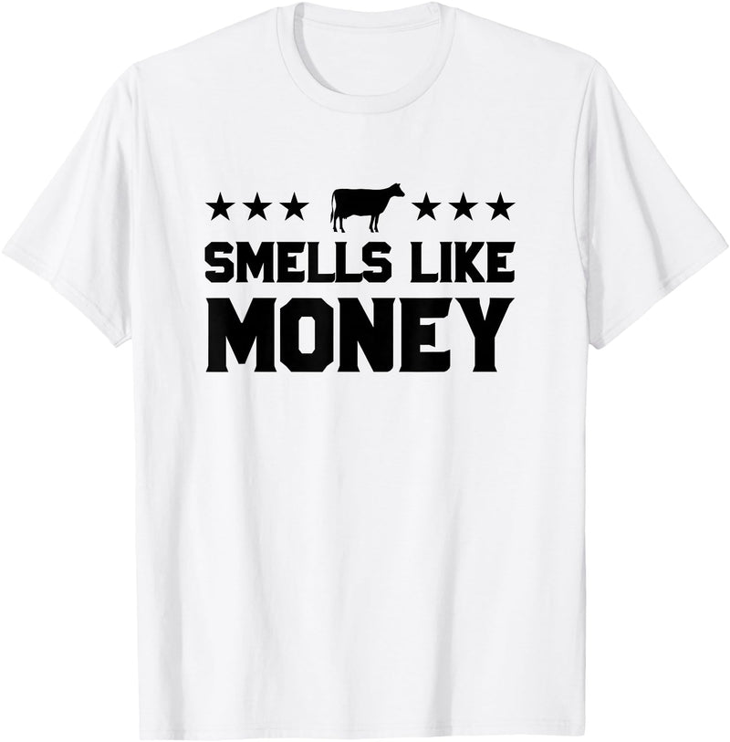 Calf to Cow Farming Apparel Smells Like Money Retro 90s Dairy Farm Gift Shirt T-Shirt - White