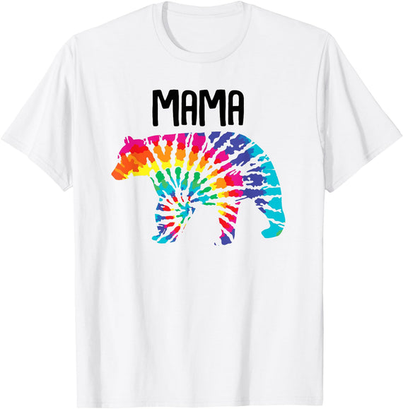 Tie Dye Bear Family Shirts Mama Bear Rainbow Tye Dye Bear Matching Family T-Shirt - White