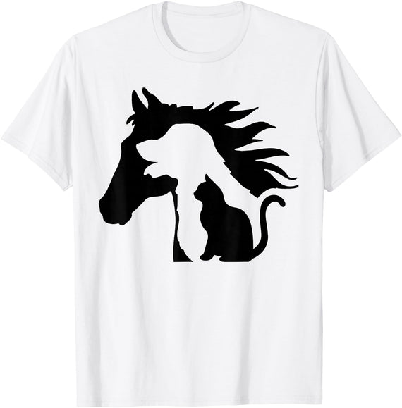 Horse Dog Cat Silhouette Apparel Horse Dog Cat Silhouette Animal Lover for Farmer T-Shirt - White