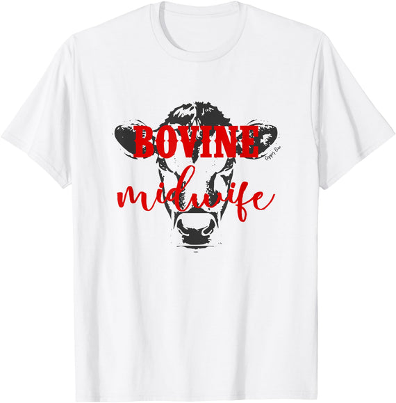 Copper Cow Bovine Midwife, Cow Midwife T-Shirt - White