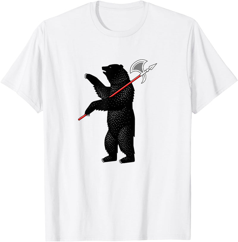 RealCoolShirts AWESOME AXE BEAR - Yaroslavl Russia Flag Halberd Bear Shirt T-Shirt - White
