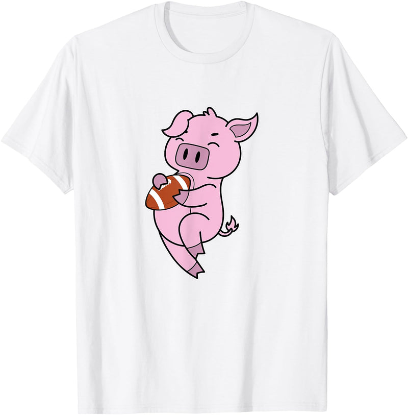 American Football USA animal Touchdown sport ball Pig plays American Football T-Shirt - White
