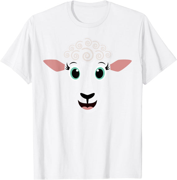 Halloween Costume Gifts Big Animal Face Funny Halloween Costume for Girls Boys - Cute Sheep Face T-Shirt - White