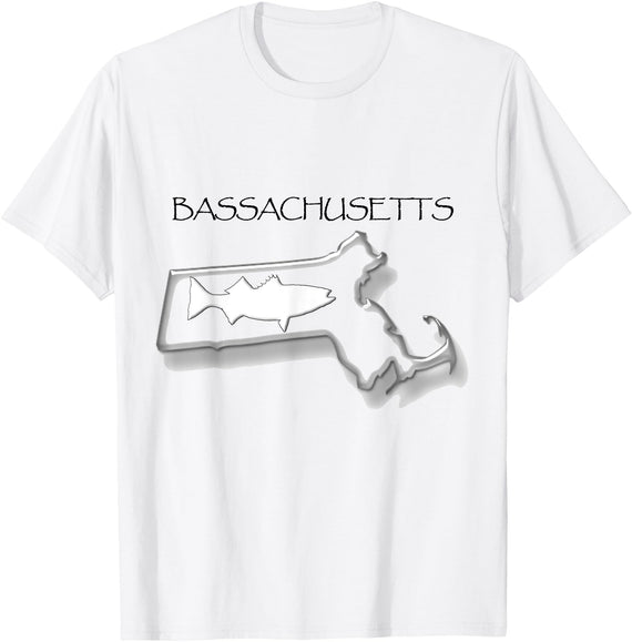 BIGHOOK Bassachusetts Fishing Striped Bass Surf Fishing Funny Shirt - White
