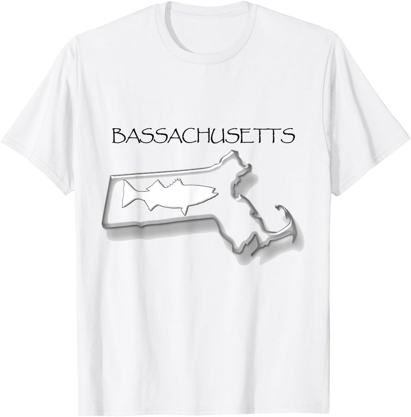 BIGHOOK Bassachusetts Fishing Striped Bass Surf Fishing Funny Shirt - White