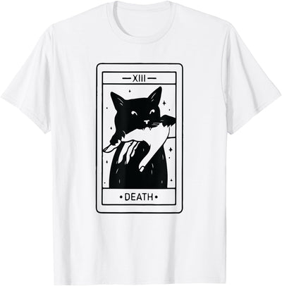 Black Cat Tarot Death Halloween Gift Black Cat Tarot Death Halloween Witchy Cat Lover Men Women T-Shirt