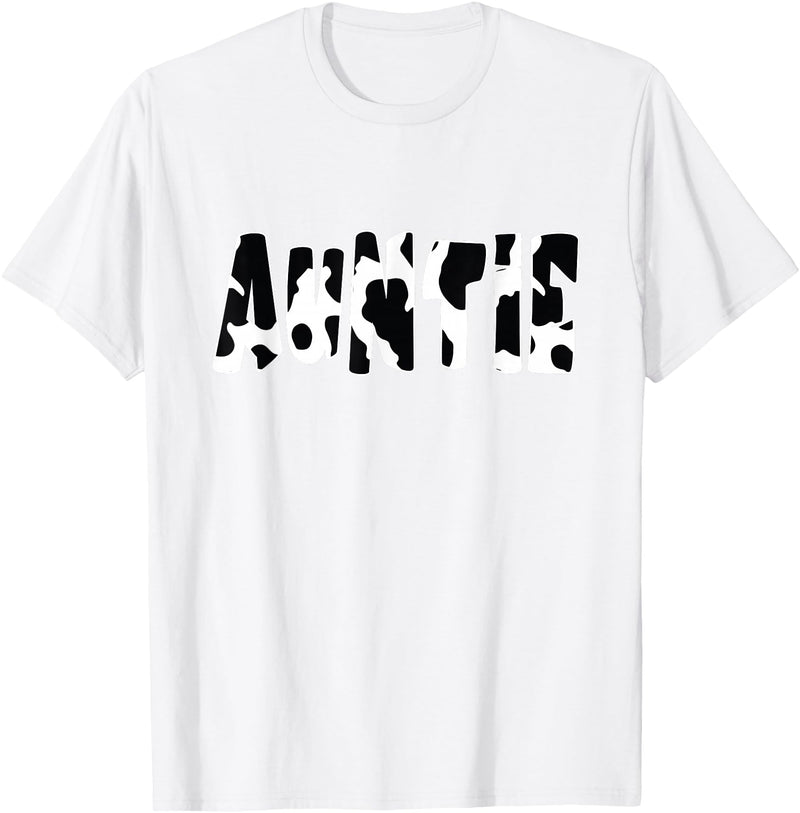 funny saying Gifts for Family Members and more Auntie Cow Print Cow Pattern T-Shirt, Black - White