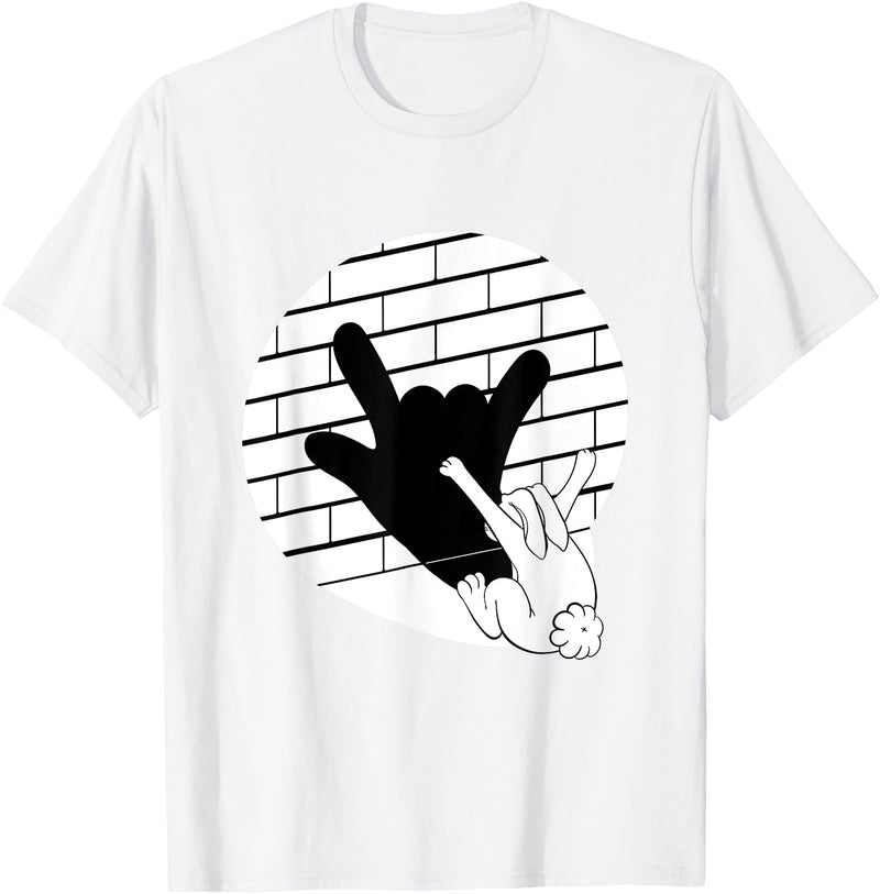 Funny Rabbit Hand Puppet Bunny Shadow T-Shirt in White
