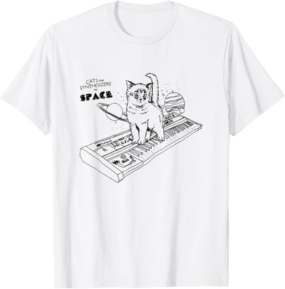 Synthesizers In Space Black Cat tee for Men Women Cats On Synthesizers In Space TShirt Cat Owner tee T-Shirt