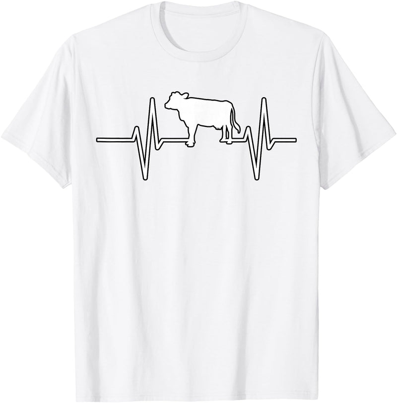 Animal Funny Farmer Farmers Gift Cow Cattle Beef Heartbeat Funny T-Shirt - White