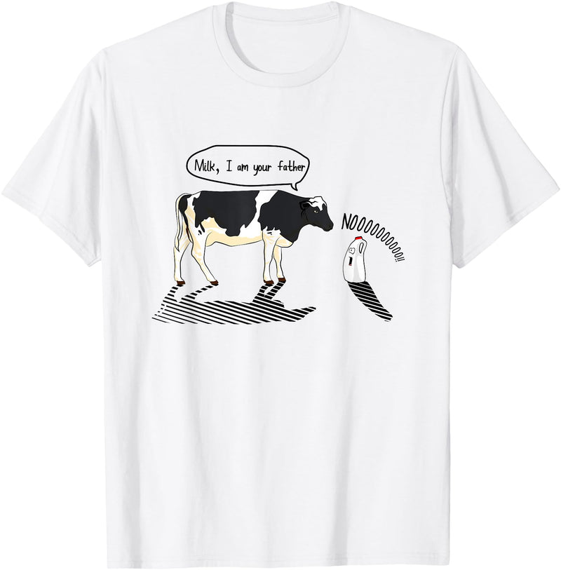 InGENIUS Novelty Cow & Millk Cow and Milk I Am Your Father Funny Parody Cartoon T-Shirt - White