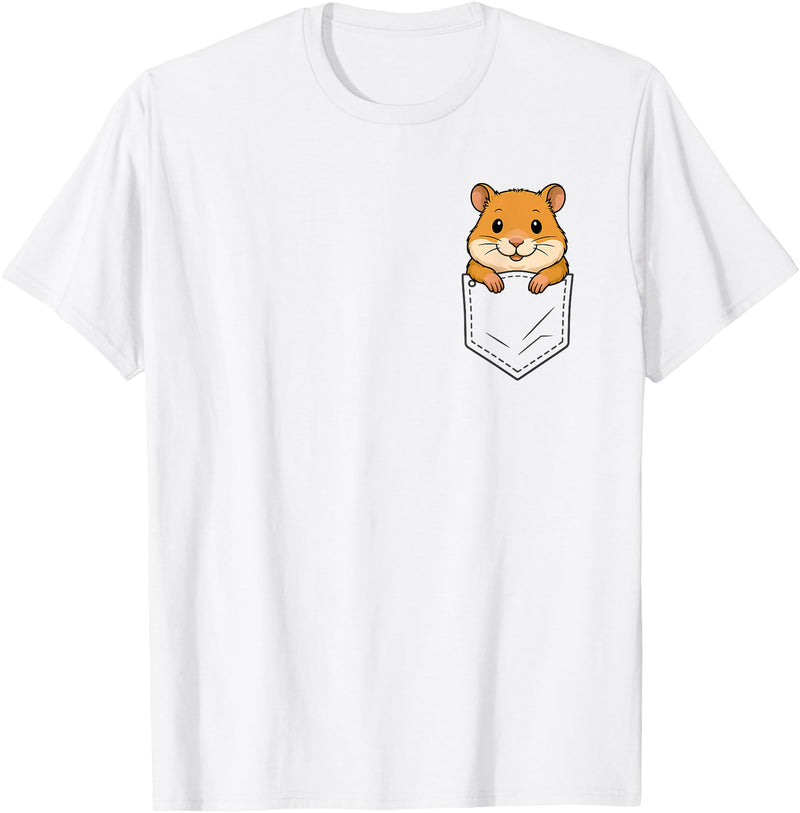 Funny Hamster Peeking in Pocket Animal Lover Men Women Kids T-Shirt - White