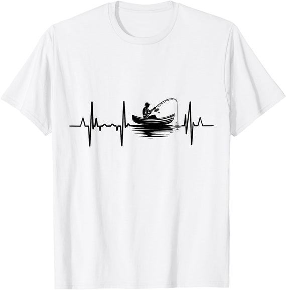 Fishing Pulse Line T-Shirts Fishing Pulse Line Angler Heartbeat T-Shirt - White