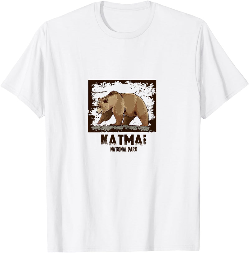 National Parks Nature Lovers Camping Apparel Katmai National Park Bear T-Shirt - White