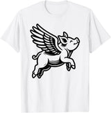 Funny Pig Humor by TKsTees Funny Flying Pig Oink Aviator T-Shirt - White