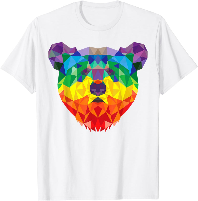 Bear Gay Pride Novelty by Ryan Co. Geometric Bear LGBT Rainbow Flag Gay Pride Men Women T-Shirt - White