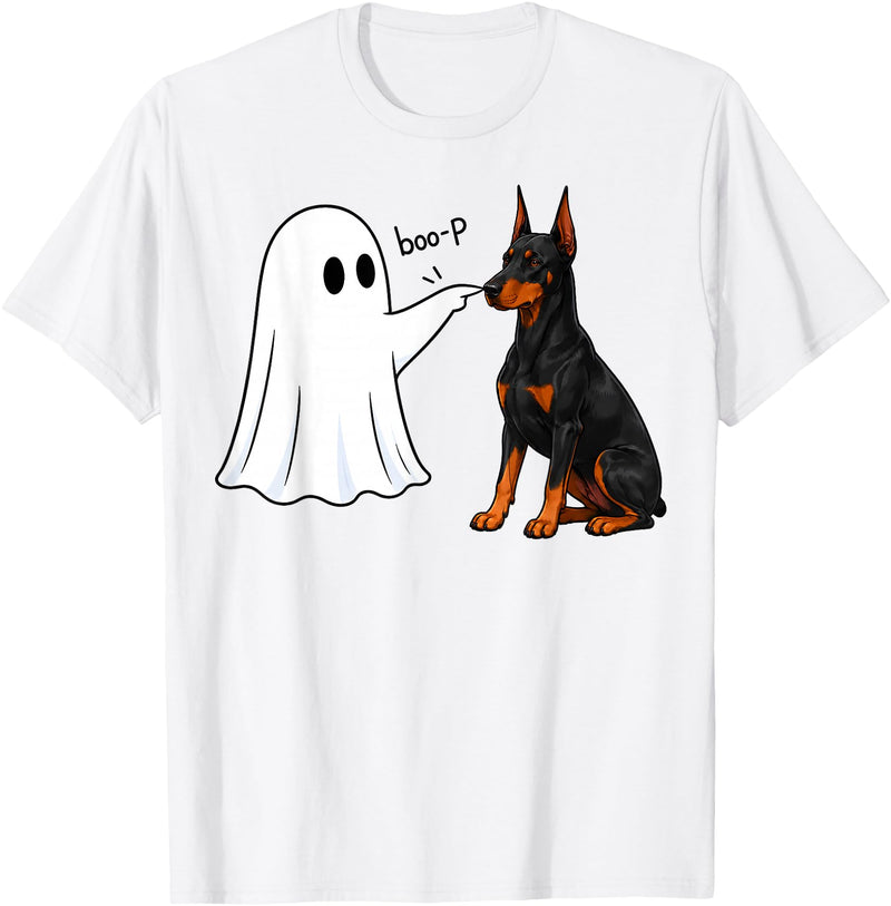 Spooky Snoot Society Doberman Pinscher Boo P Ghost Boop Halloween Dog Lover T-Shirt - White