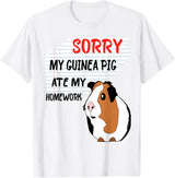 Funny Back to School Sorry My Guinea Pig Ate My Homework School Funny Guinea Pig T-Shirt - White
