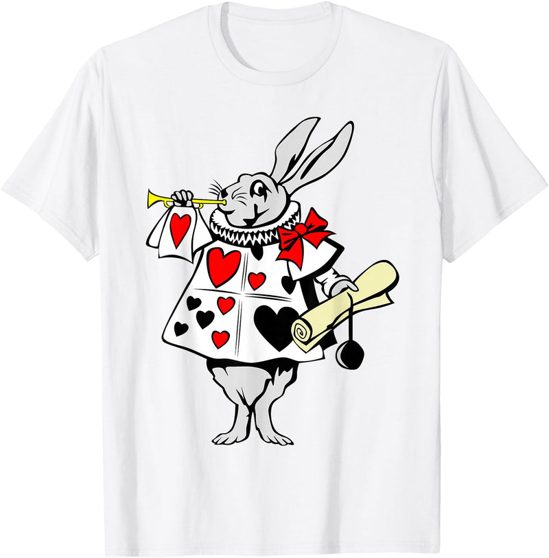 Alice in Wonderland Rabbit Easter Bunny Playing Music T-Shirt in White